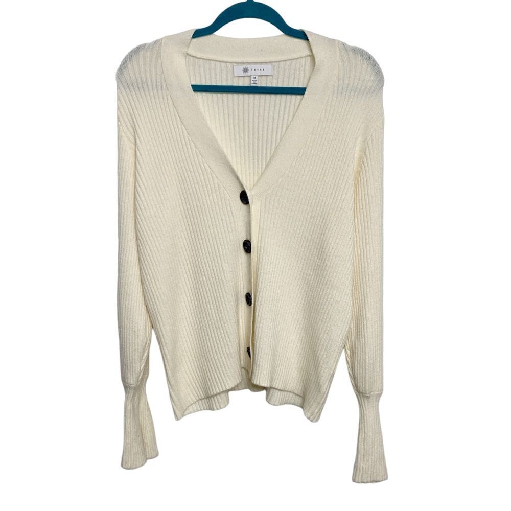 Fever Long Bell Sleeve Ribbed Cardigan White Medium